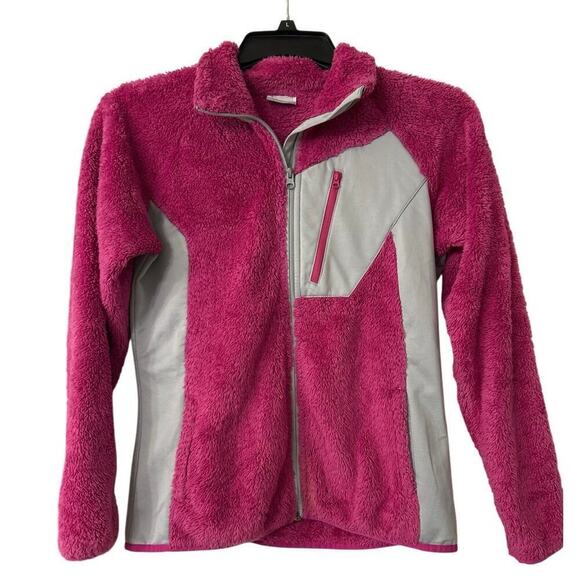 COLUMBIA Fuchsia And Gray Full Zip Sherpa Coat Size Medium - Picture 1 of 9